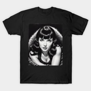 Bettie Page Black and White Portrait T-Shirt